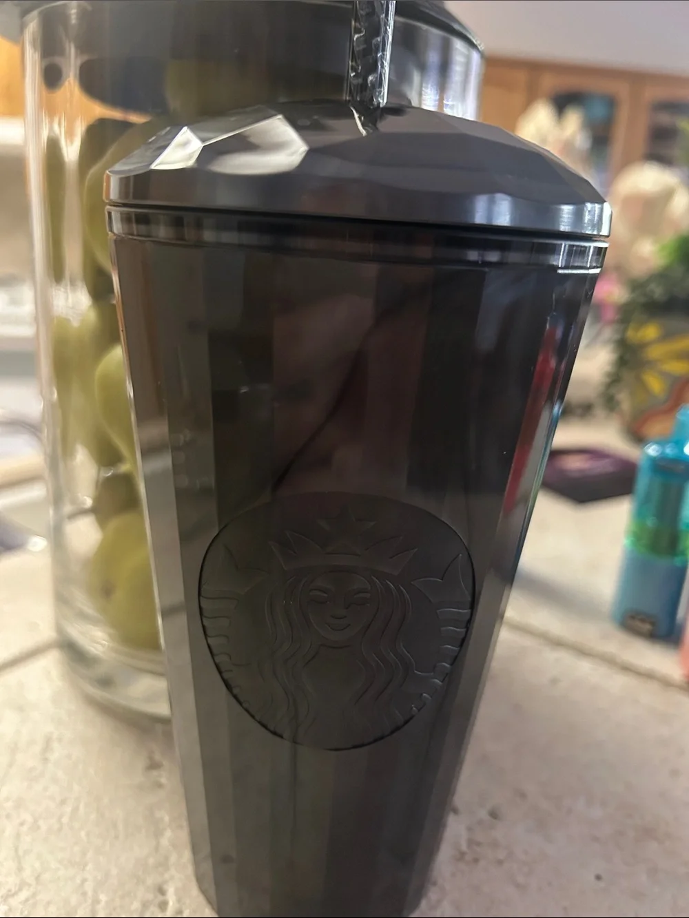 Starbucks Black Faceted Cold Cup with Straw